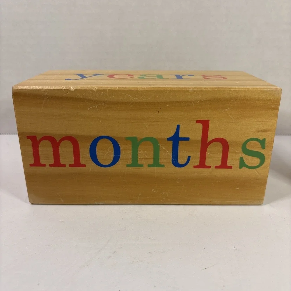 BB Blocks Wooden Baby Milestone Blocks Set Weeks Months Years Photo Prop Wood